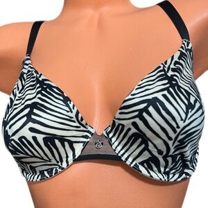 Victorias Secret Supersoft Satiny Fabulous unlined semi demi bra black white 34D